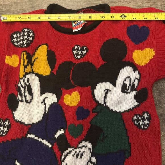 Vintage 90s Disney Mickey Minnie Mouse Sweater Kids Medium 7/9 Red Knit Retro - Picture 7 of 8